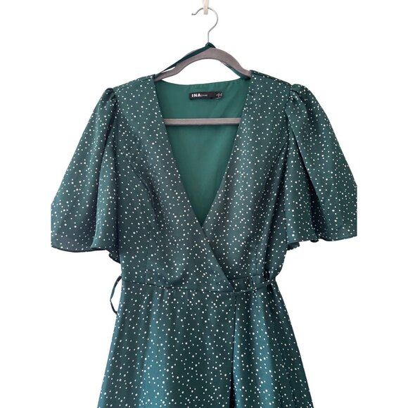 Ina Green Polka Dot Wrap Maxi Dress With Flutter Sleeves Womens S - Picture 3 of 13